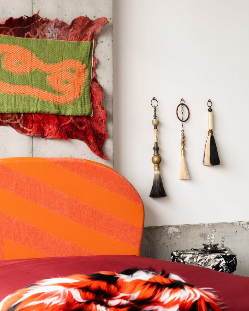 An orange and red bed