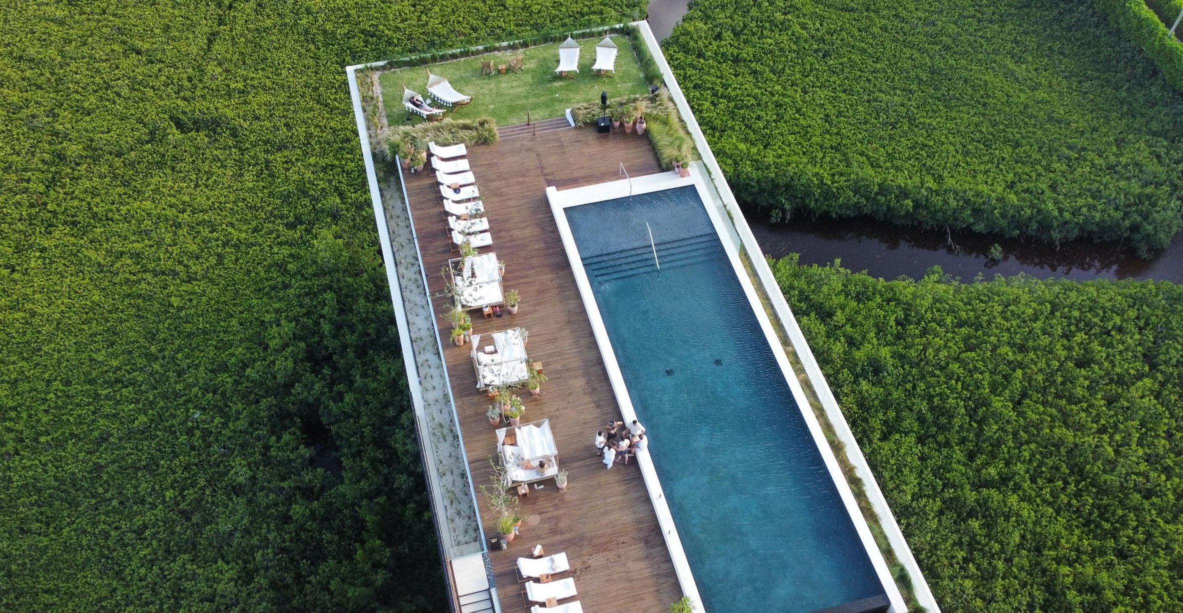 Aerial view of the terrace and pool at the Sky Villa