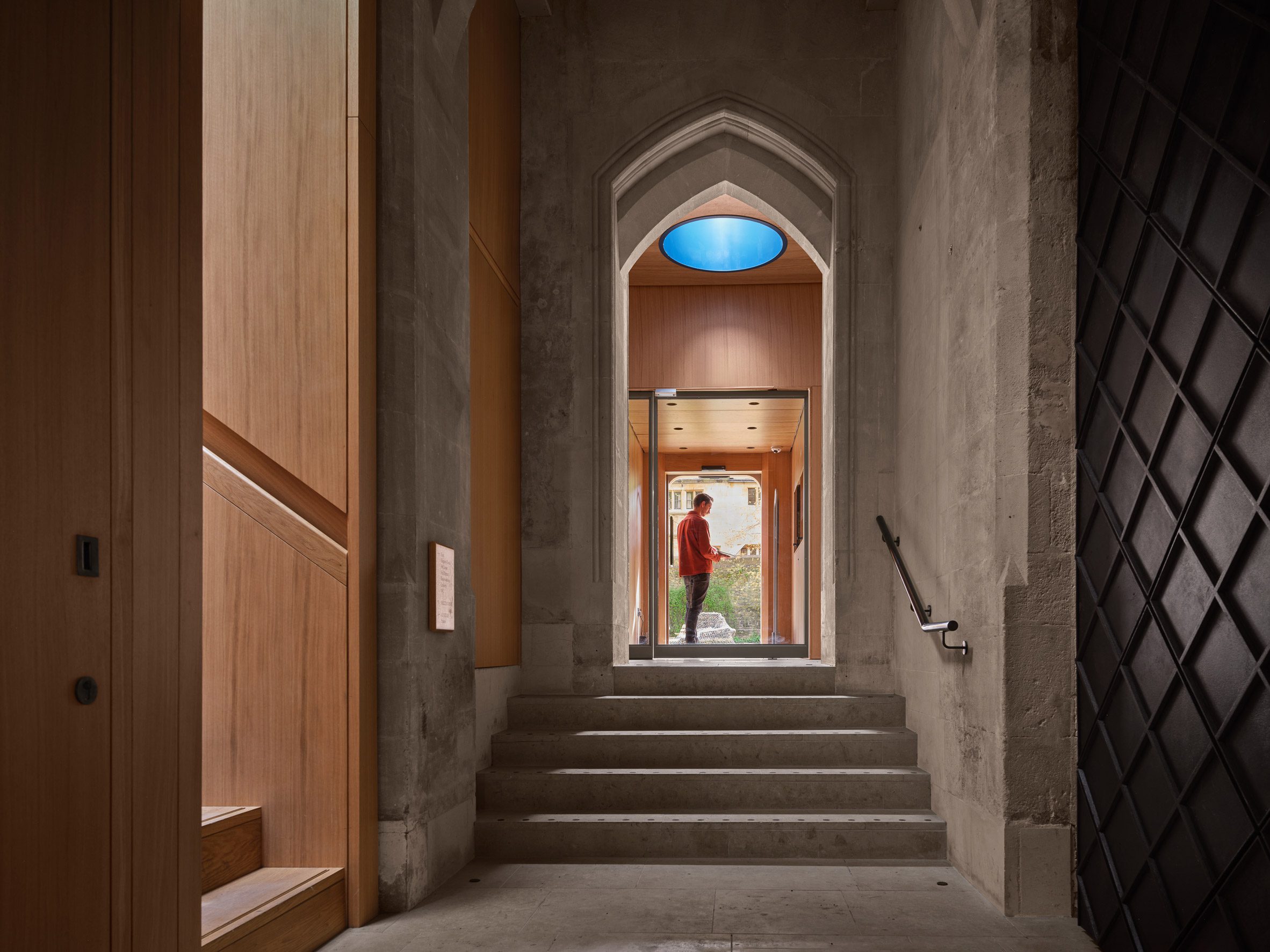 Entrance interior of university renovation by Nex and Donald Insall Associates
