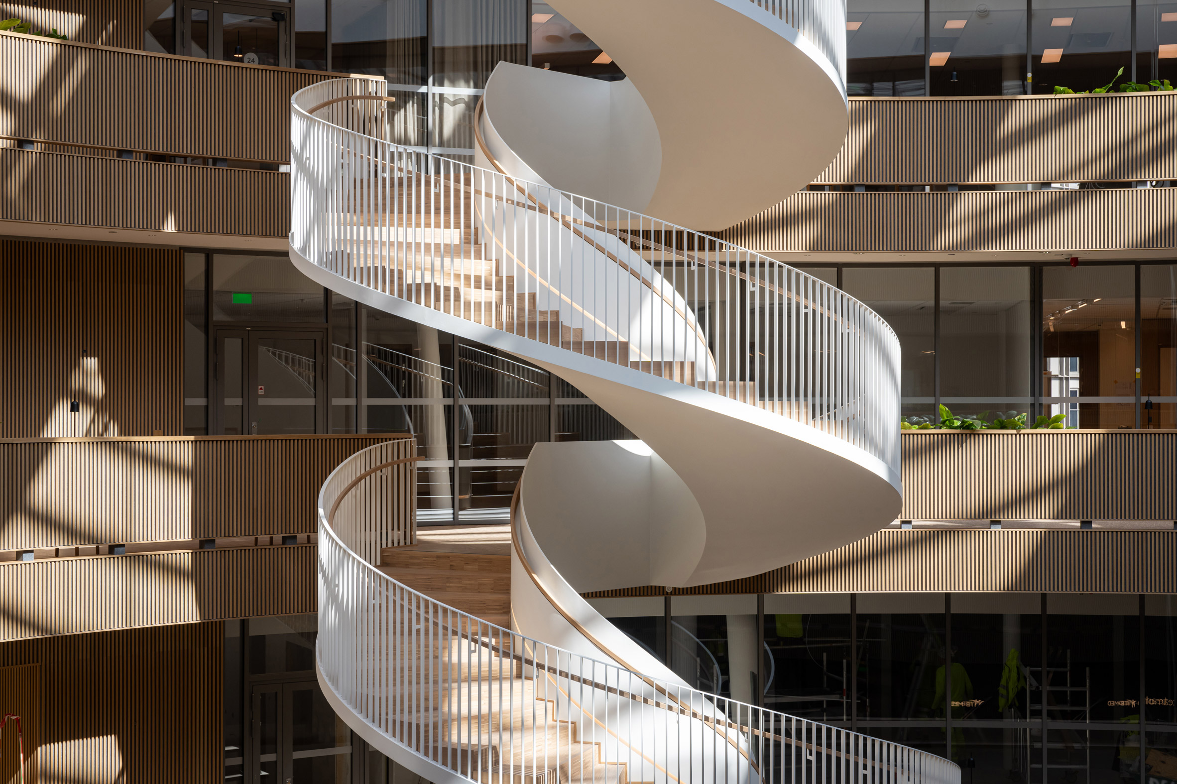 Wooden spiral staircase at Forskaren in Stockholm