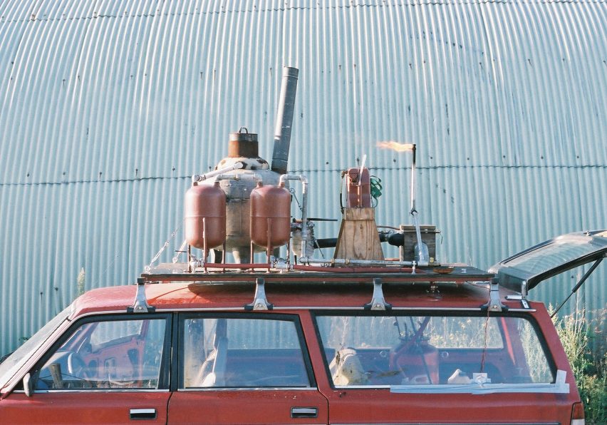 Close-up photo of a reactor built on the roof a car