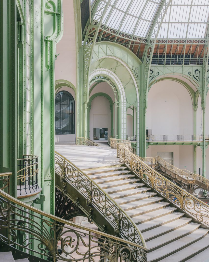 Staircase with ornate steel balustrades