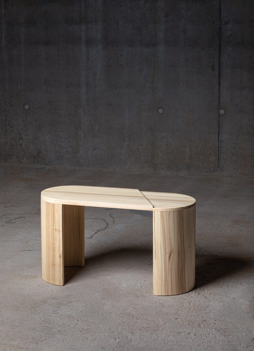 Curved wooden bench by Teodora Alfresdottir 