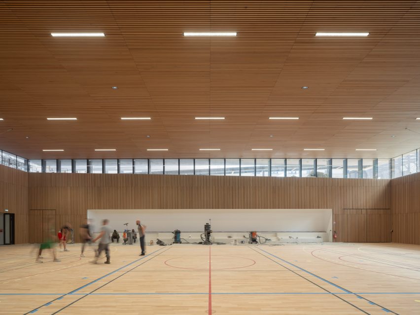 Gymnasium within Parisian housing block by Francois Brugel Architectes Associes, h2o Architectes, and Antoine Regnault Architecture