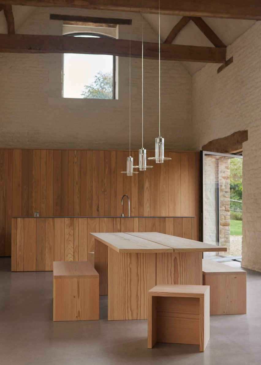 Dining table and stools by John Pawson and Dinesen