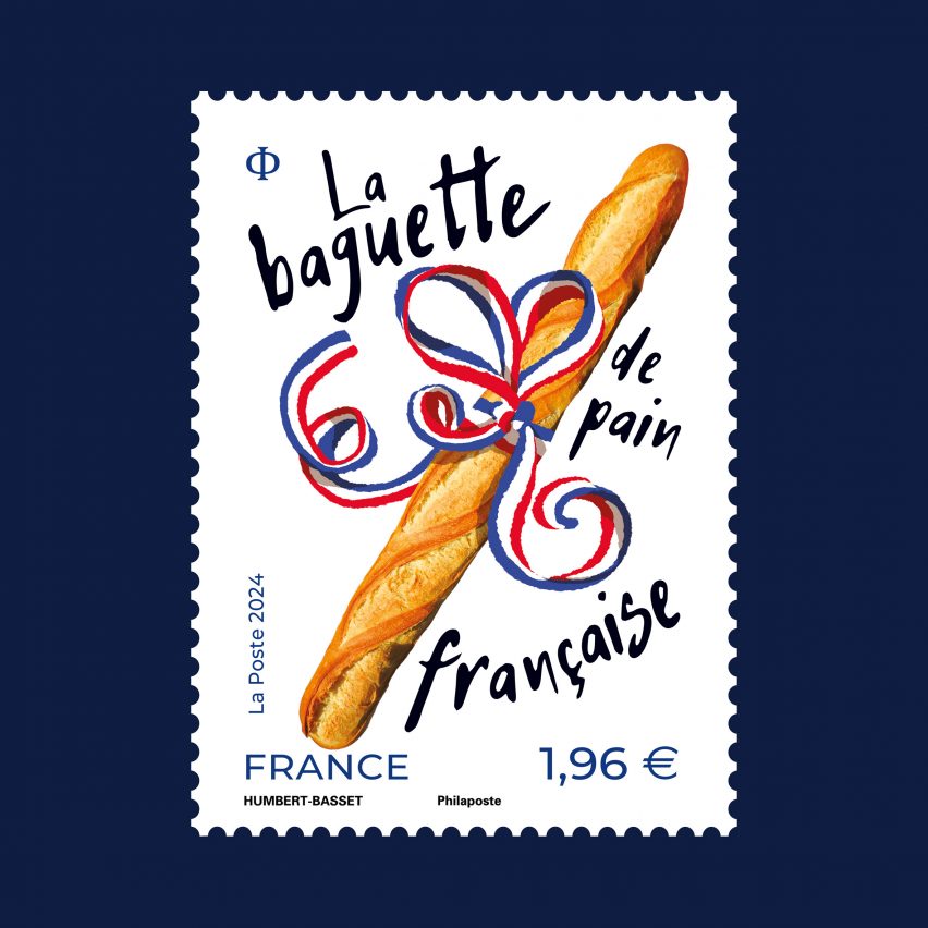 Baguette stamp against a blue background
