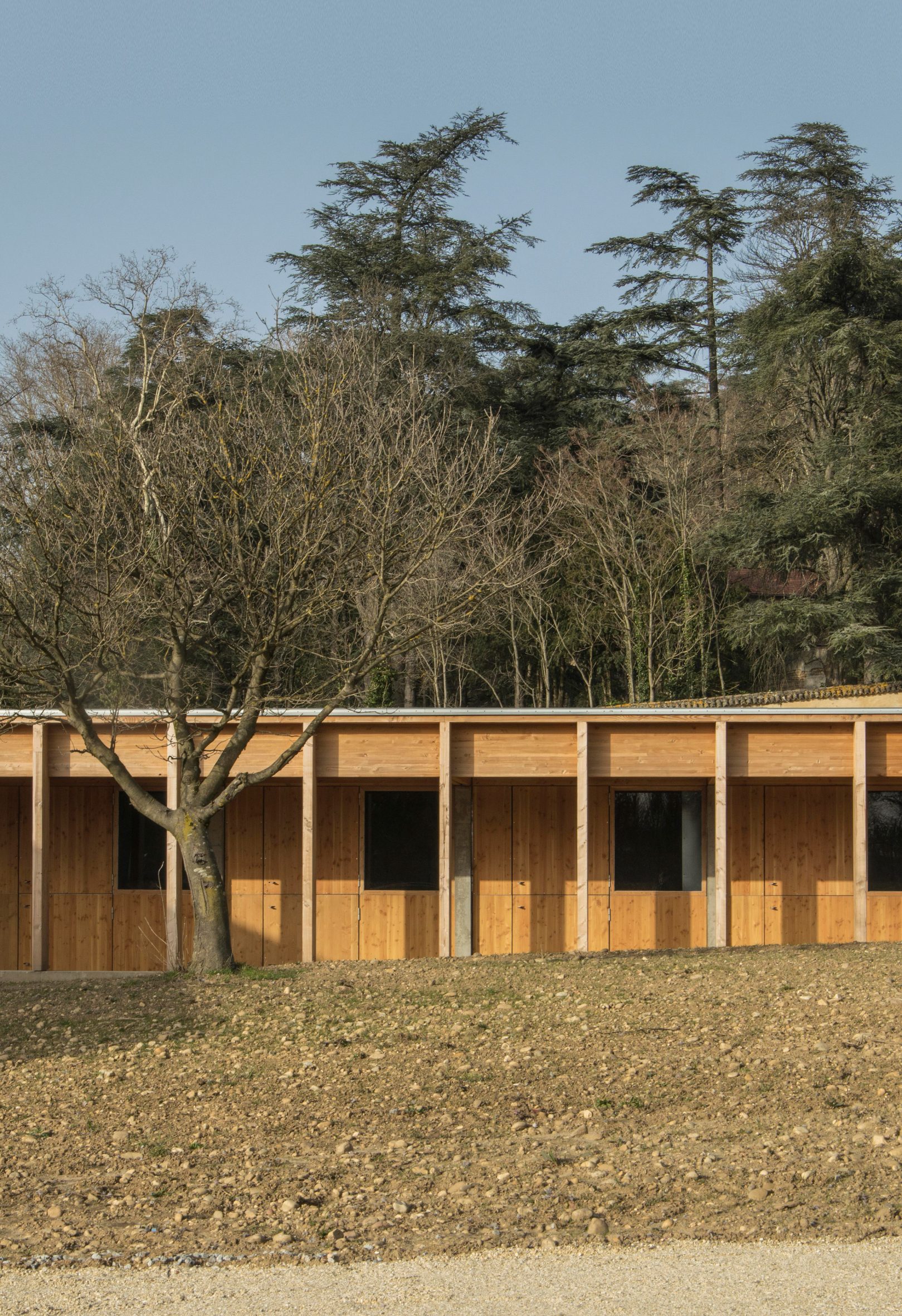 Exterior of Les Écuries de la Roche stables by F+G Architectes