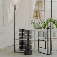 Steel table with column legs