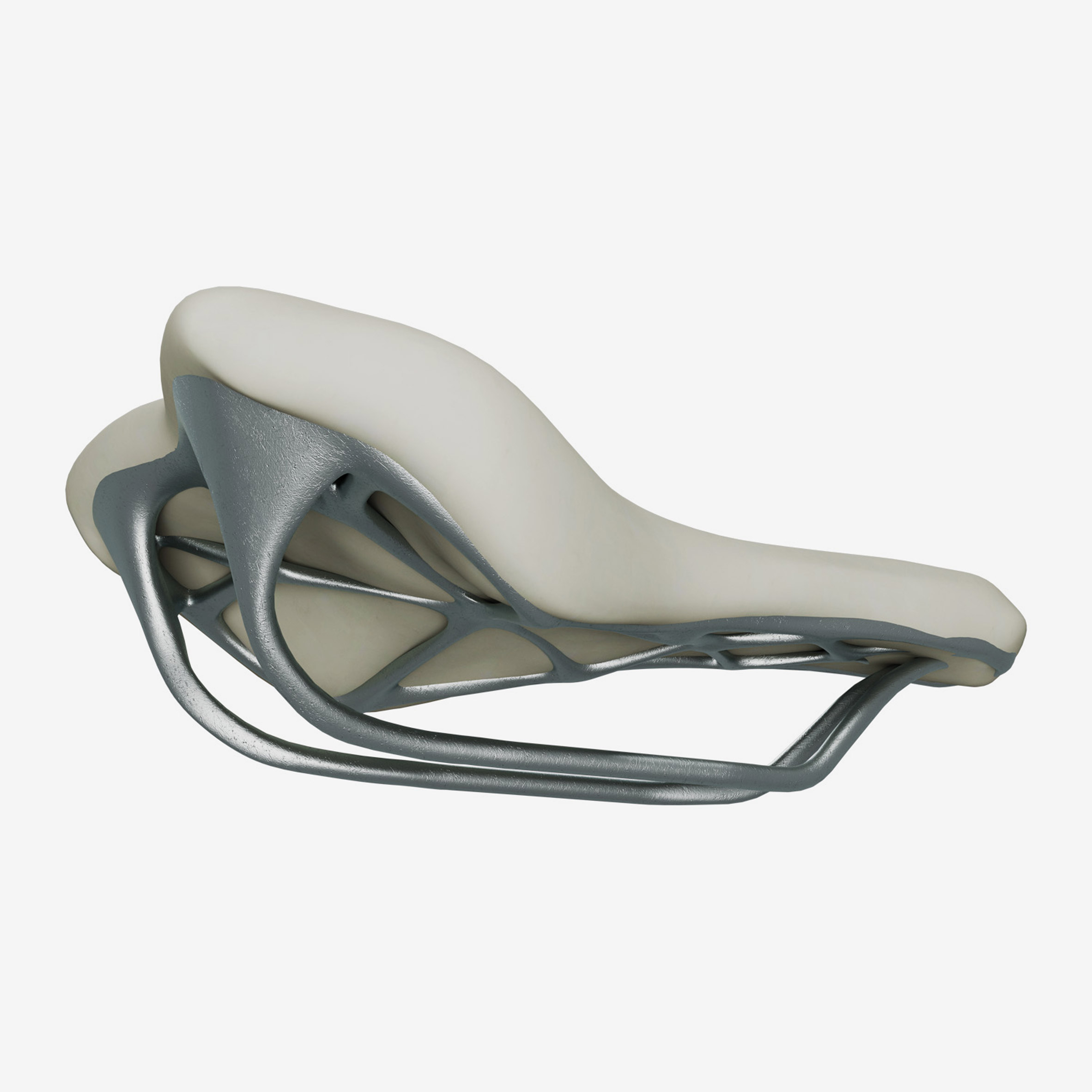 Visualisation of a white and silver bike saddle.