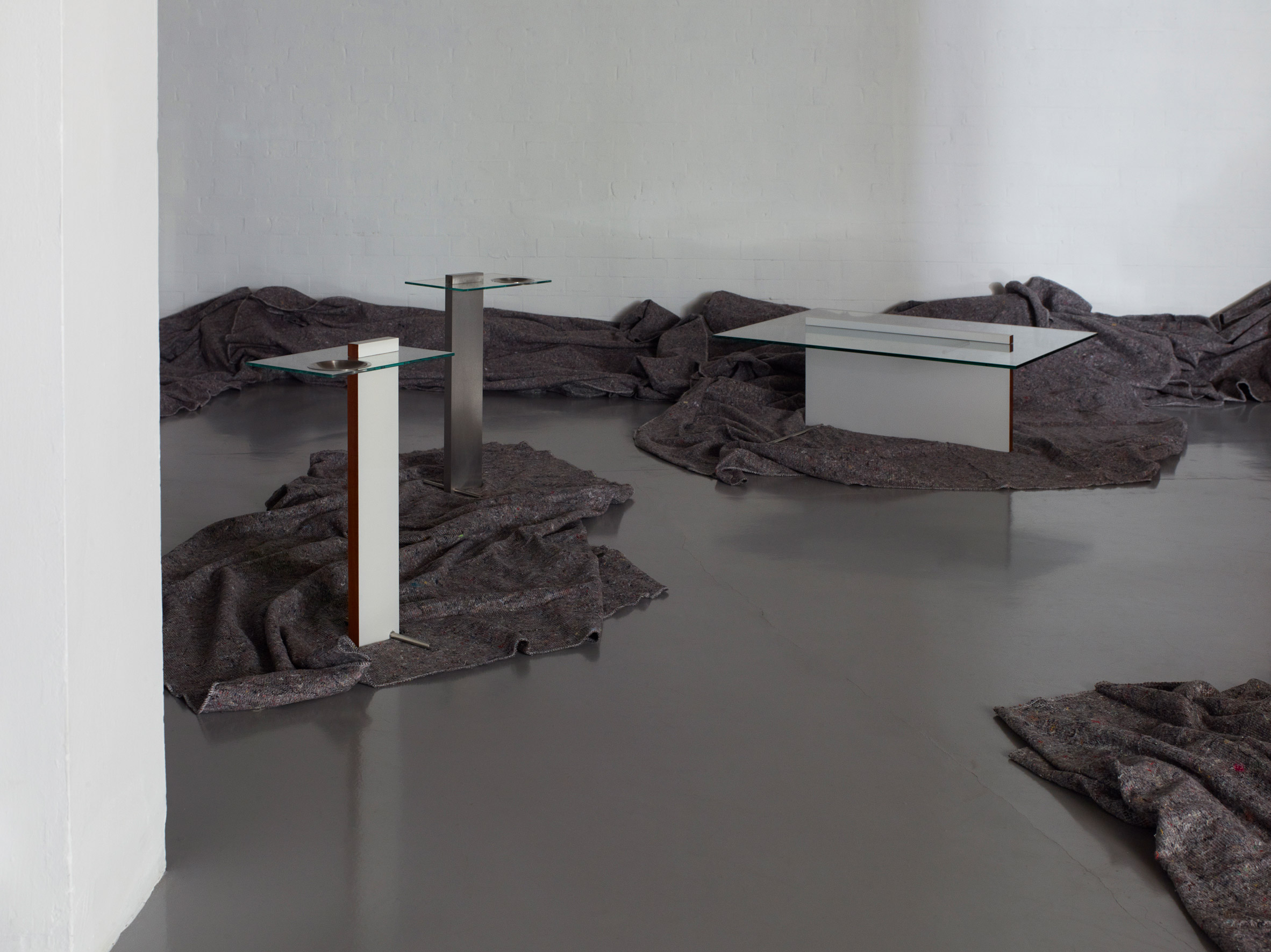 Stainless-steel tables by Amelia Stevens from Now 4 Then exhibition