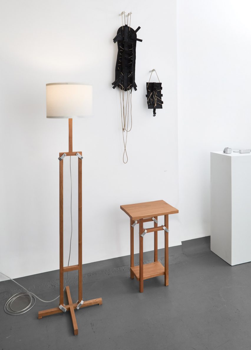 Wooden lamp and stool
