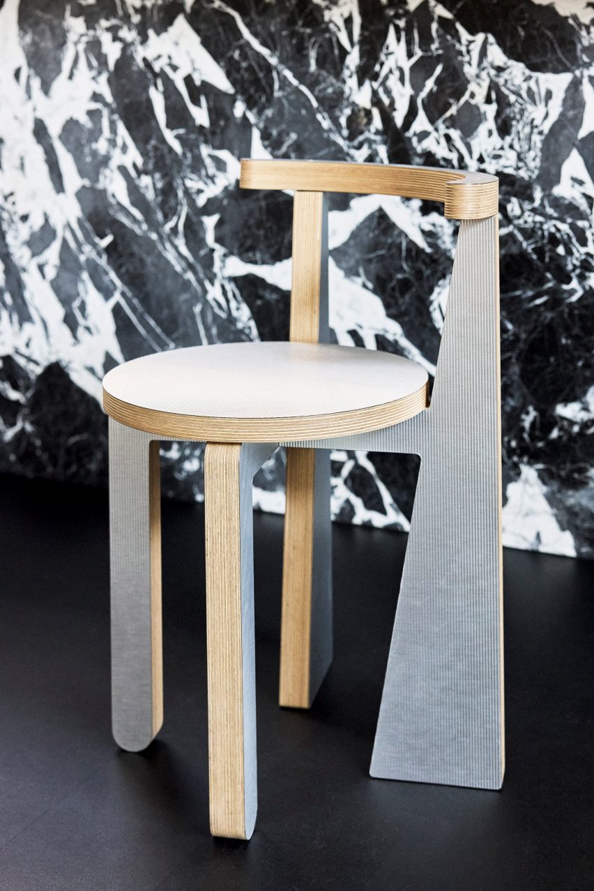Chair with black and white marble background