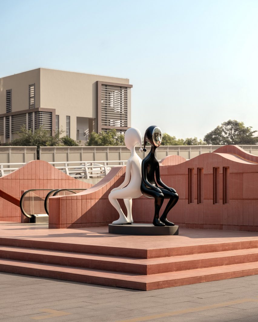 Sculpture sat at Wuyuanwan Subway Station by Ateno