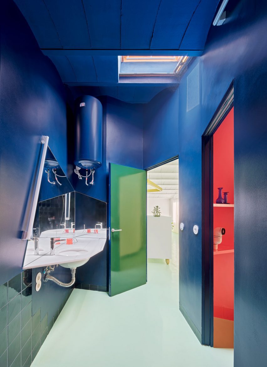 Blue-walled bathroom