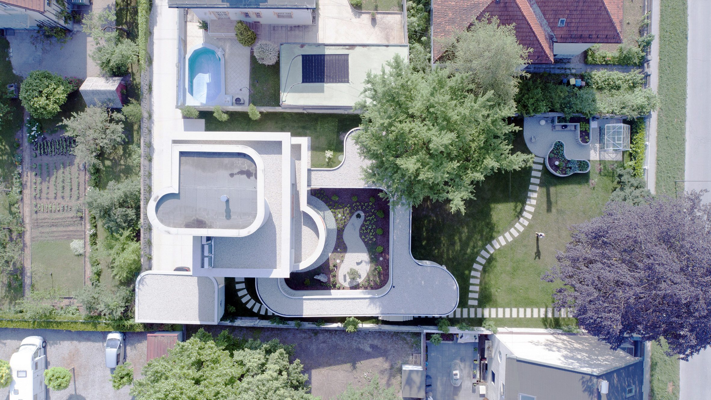 Aerial view of Ring House by OFIS Arhitekti
