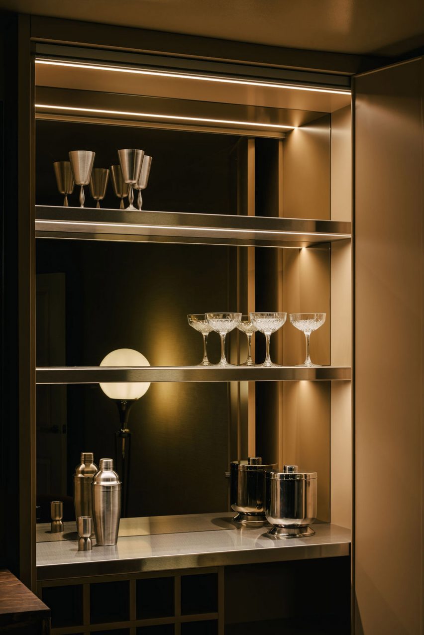 Close-up of concealed home bar by Tabitha Isobel