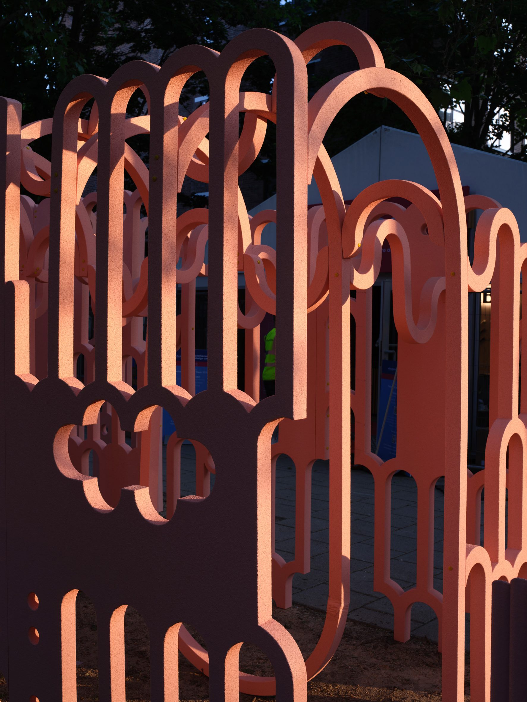 Detail of pink arches in the Impossible Possible Pavilion 