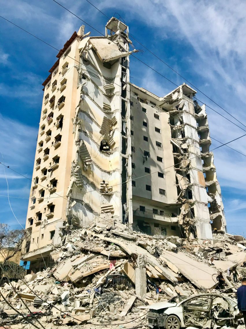 Damaged housing block in Gaza