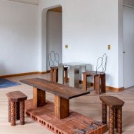 Wooden furniture on brick platform