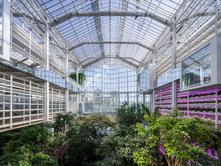 Greenhouse interior view of Vertical Farm Beijing by Van Bergen Kolpa Architecten