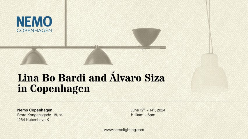 Graphic for Lina Bo Bardi and Álvaro Siza in Copenhagen by Nemo Lighting for 3 Days of Design 2024