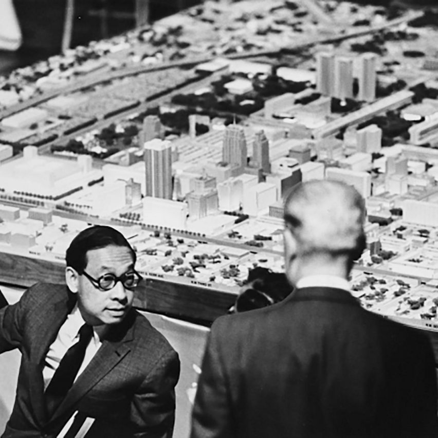 Photo of I M Pei with an architectural model