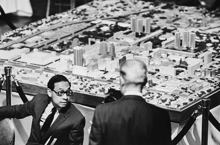 Photo of I M Pei with an architectural model