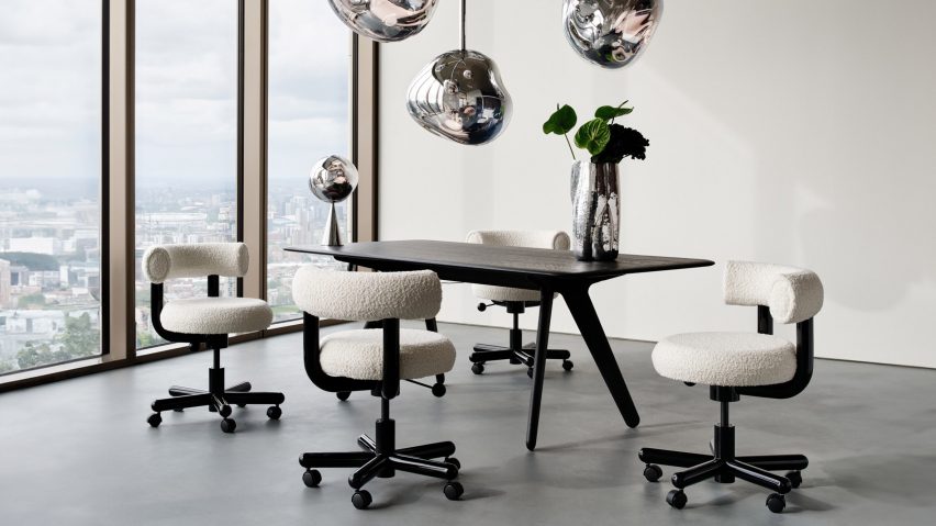 Photo of table, chairs and lighting by Tom Dixon