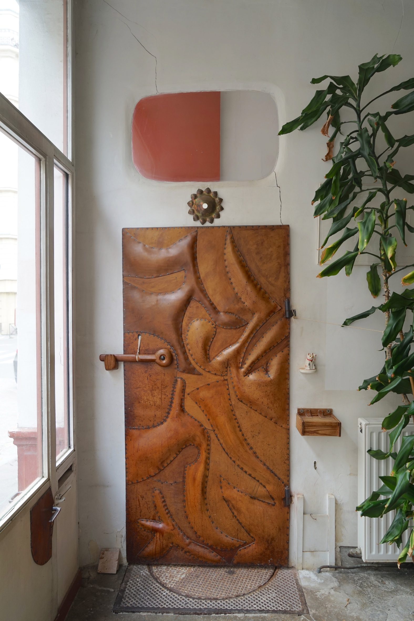 Leather-covered door in French house