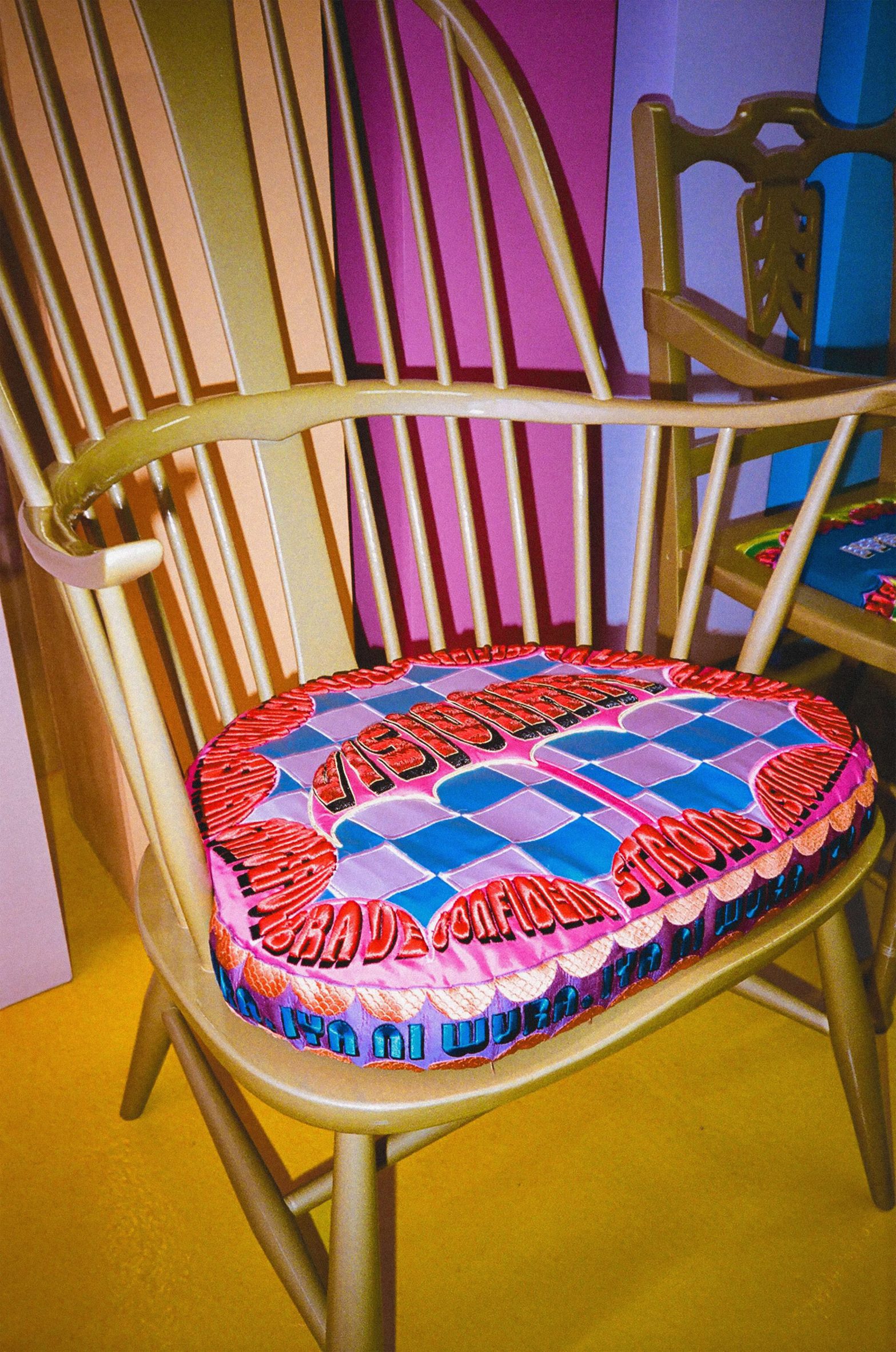 Embroidered chair by Yinka Ilori