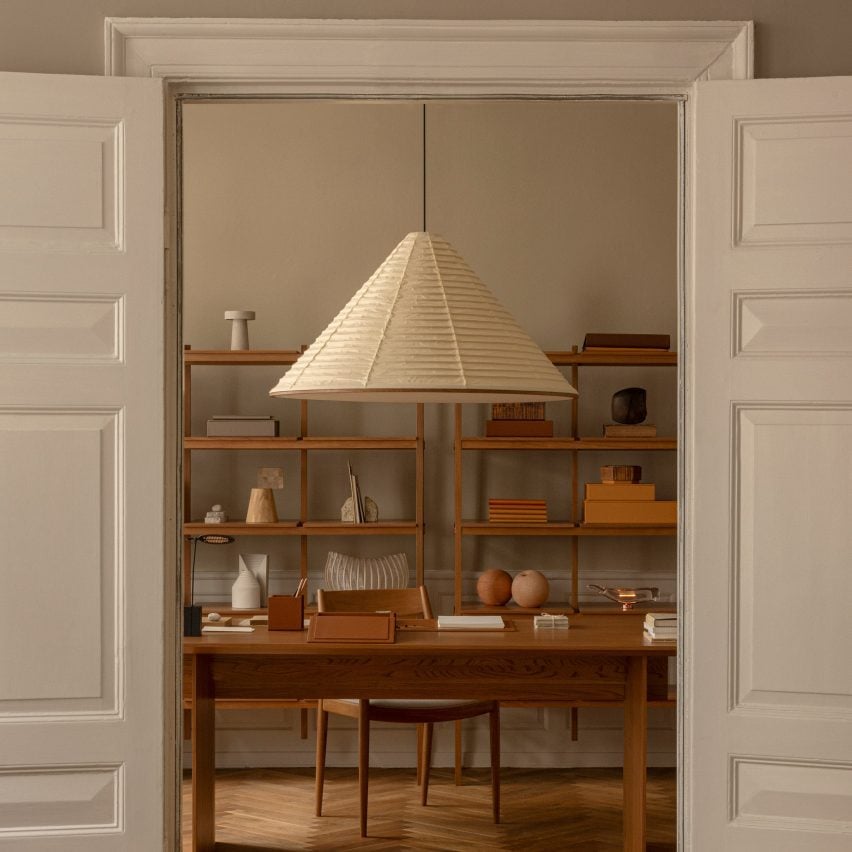 Study with desk and Karimoku pendant lamp in Enter the Salon