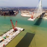 "Longest cable-stayed bridge" in North America nears completion above Detroit River