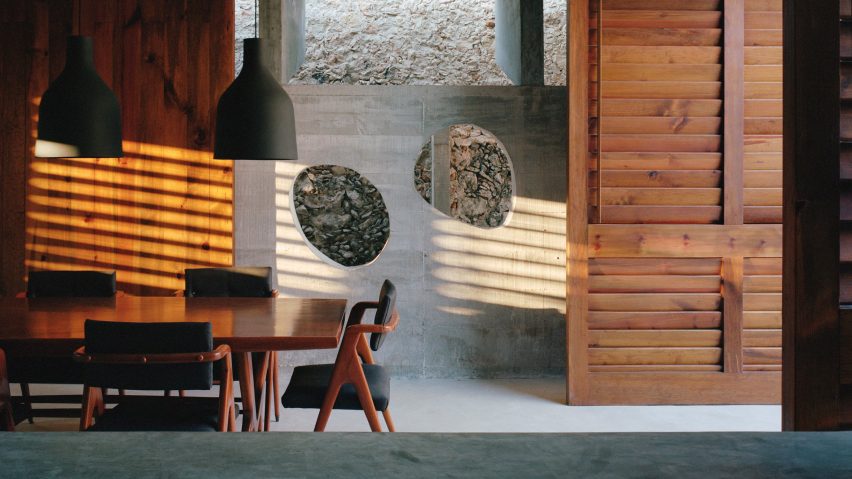 Interior with dark wood dining furniture