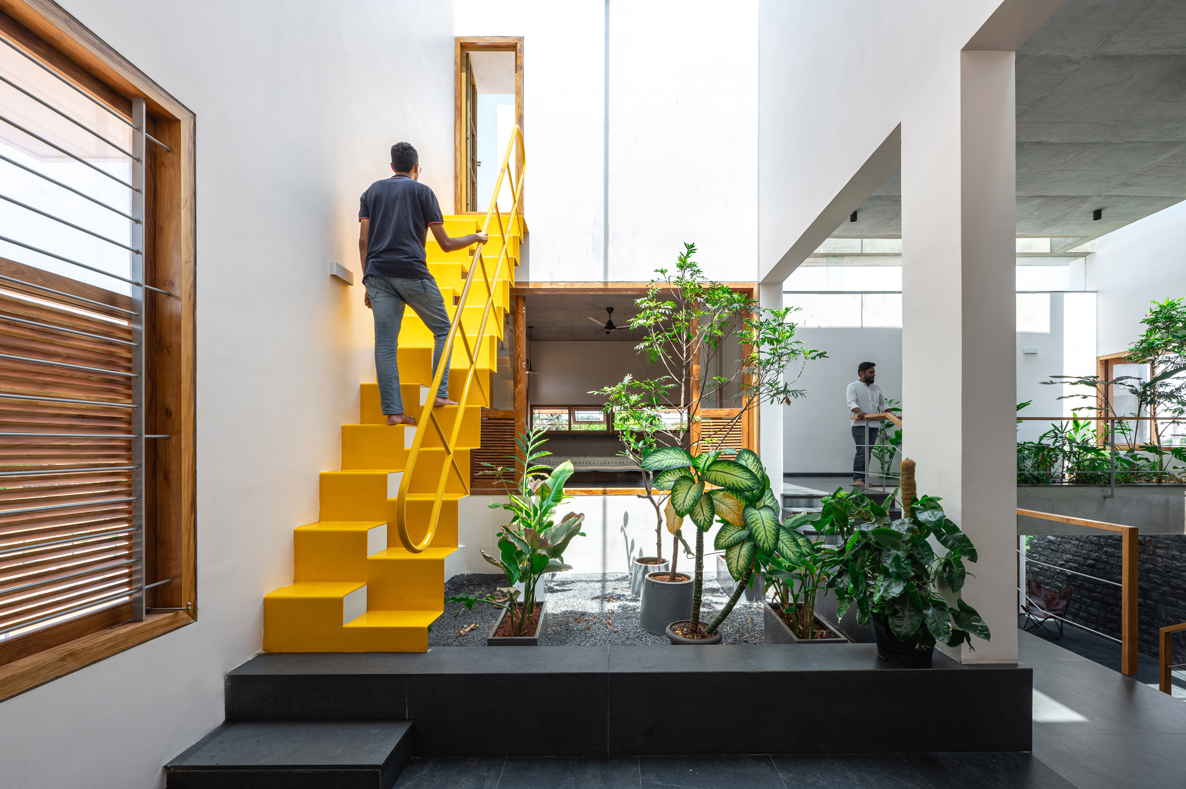 Internal courtyard with yellow staircase