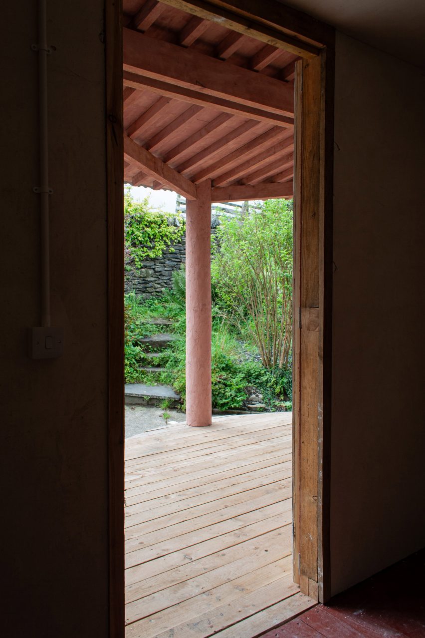 View out from Farmer's Arms Cold Food Store by Hayatsu Architects
