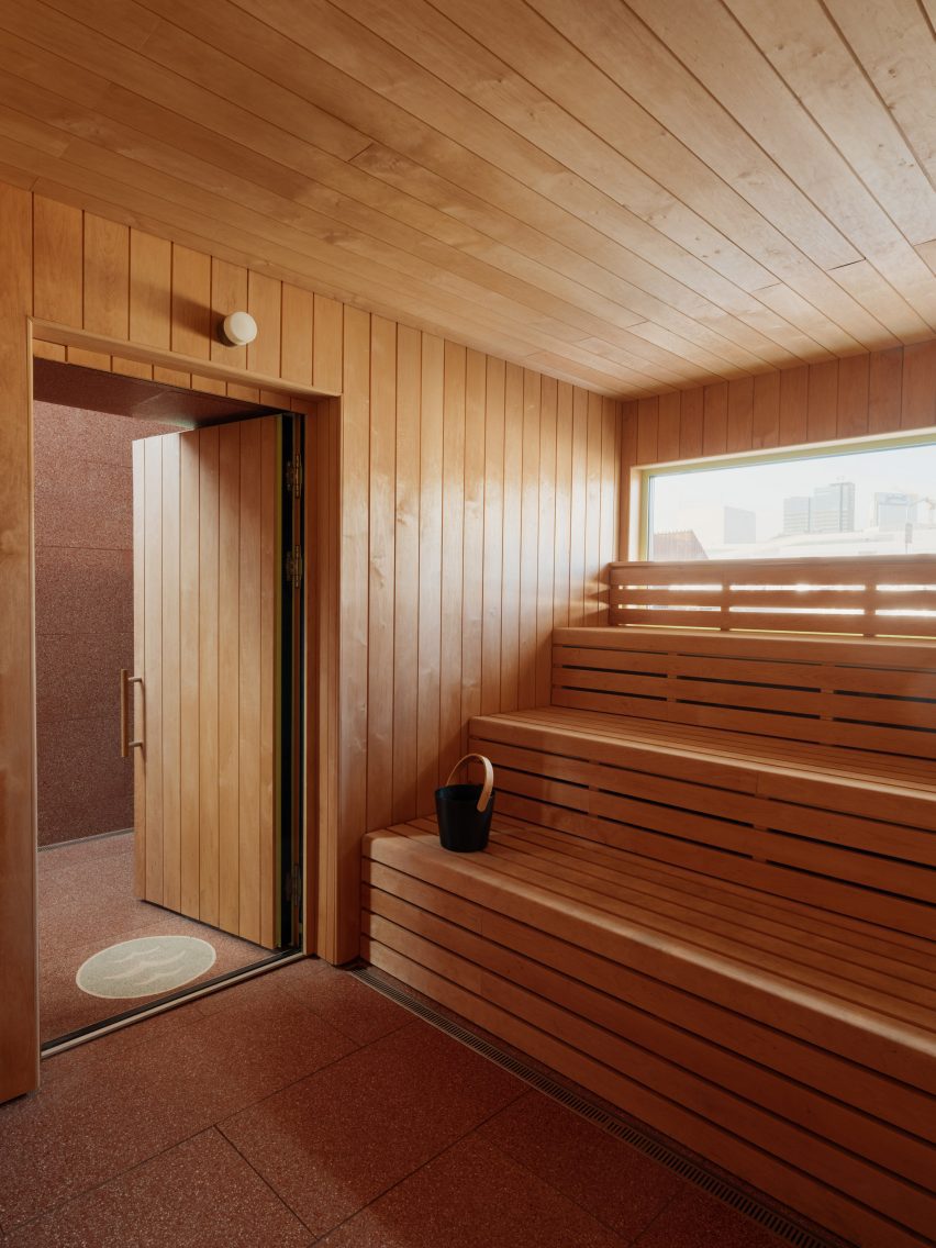 Sauna interior at Trosten by Estudio Herreros