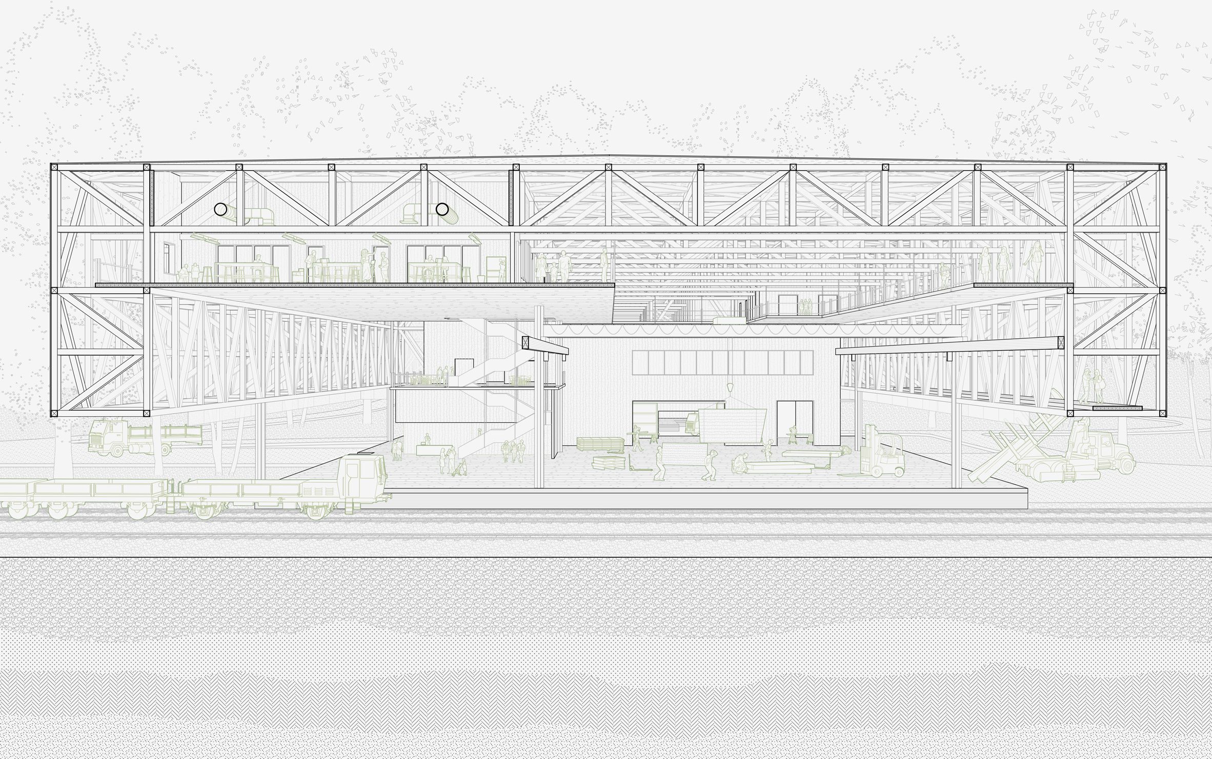 Diagram of an architectural structure in black and white.