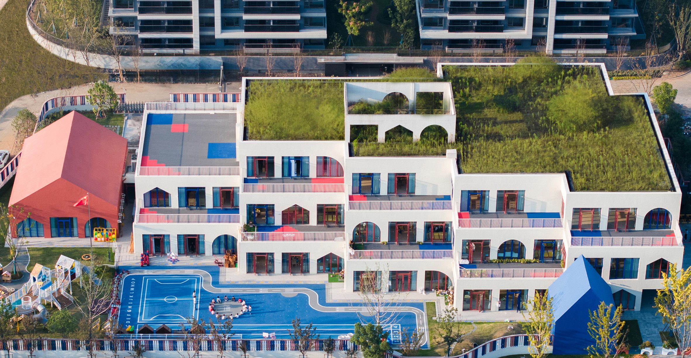 Aerial view of West Coast Kindergarten by CLOU Architects