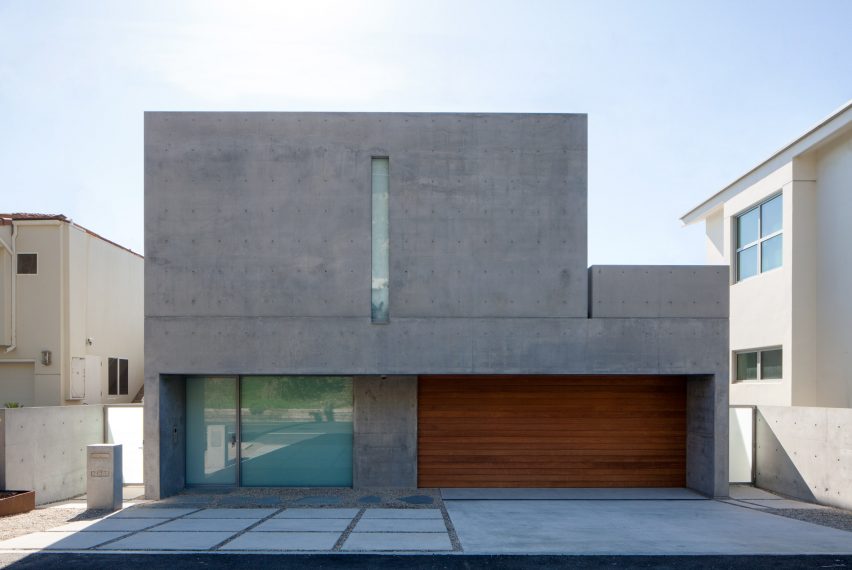 Exterior of a concrete house in Malibu