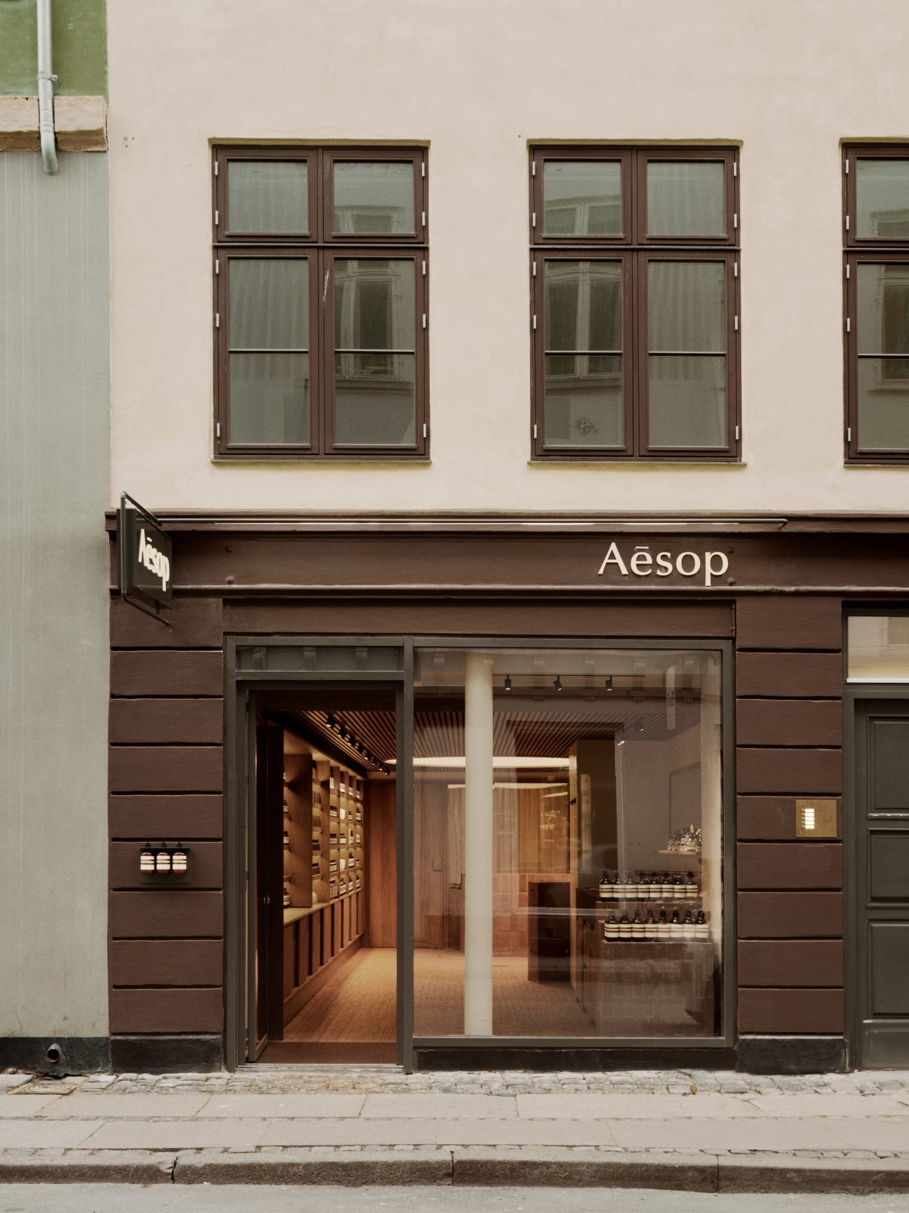 The facade of an Aesop store in Copenhagen