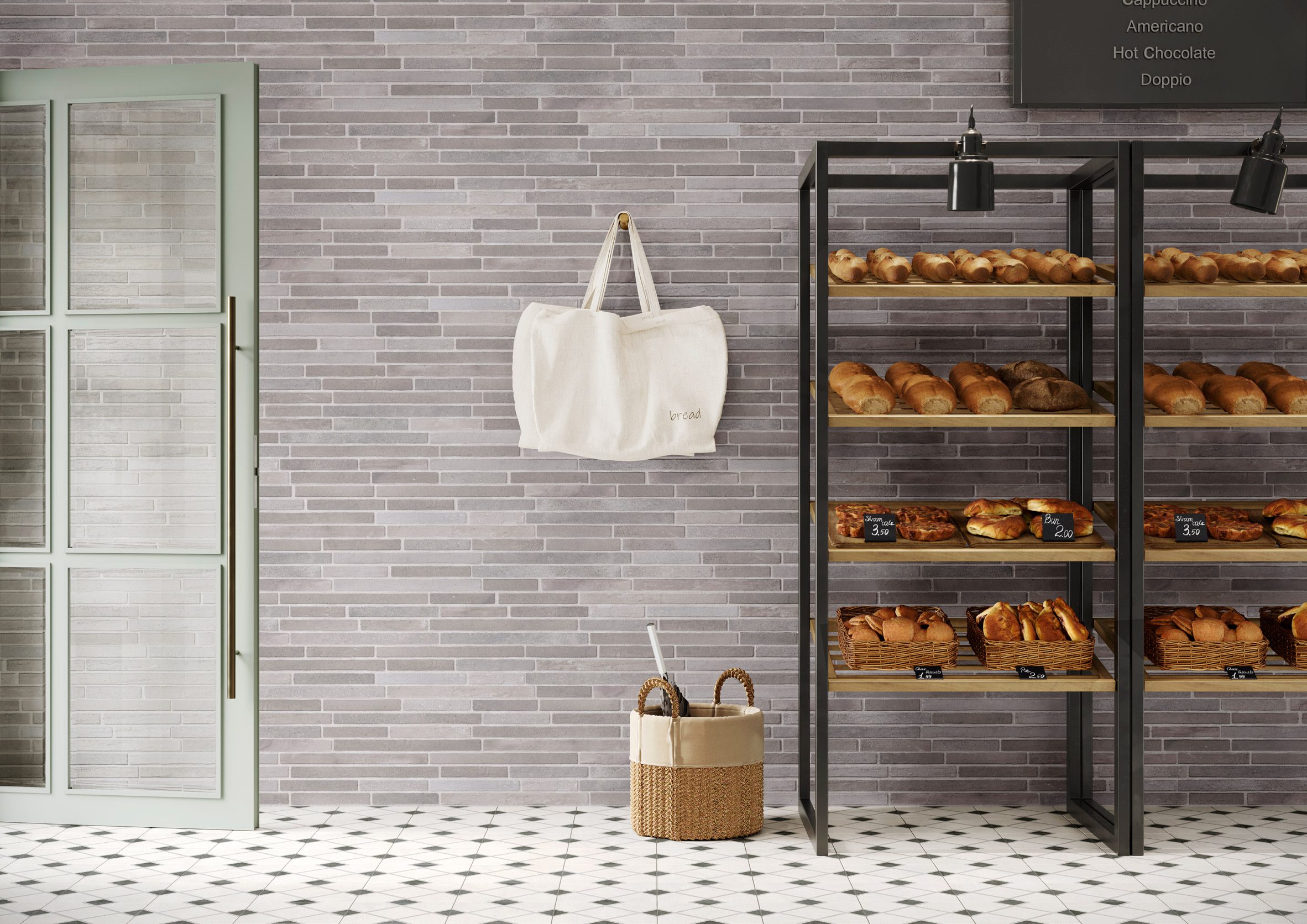 The Amsterdam tiles evoke the look of bricks