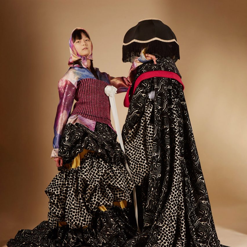 Two photographs showcasing a fashion collection on various models.