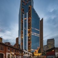 A skyscraper at night