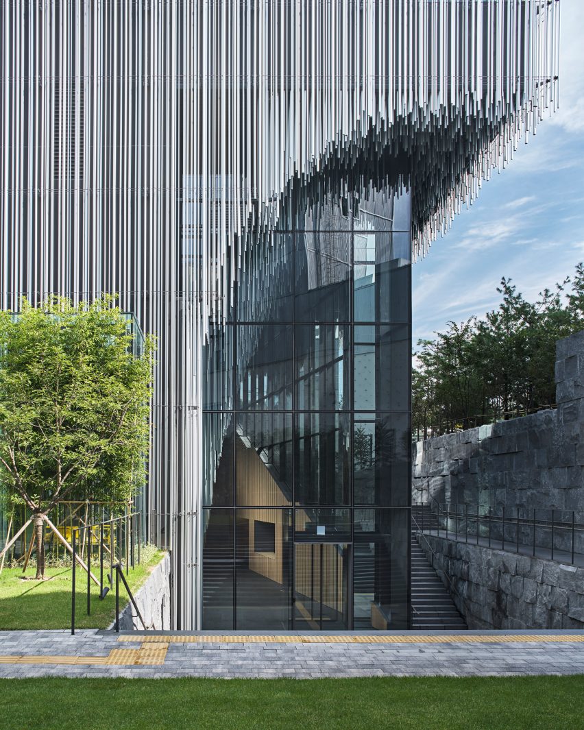 Entrance to a audio museum by Kengo Kuma