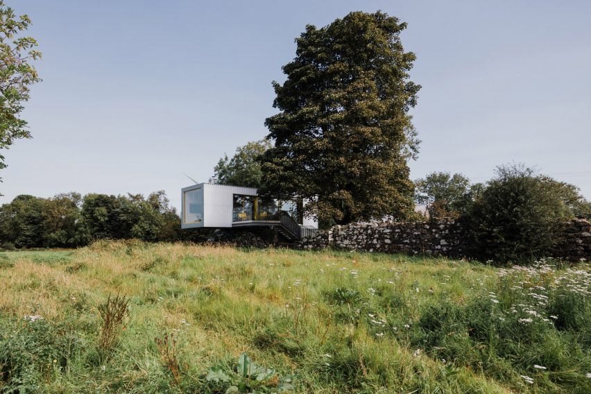 Shipping container home in a farm ruin