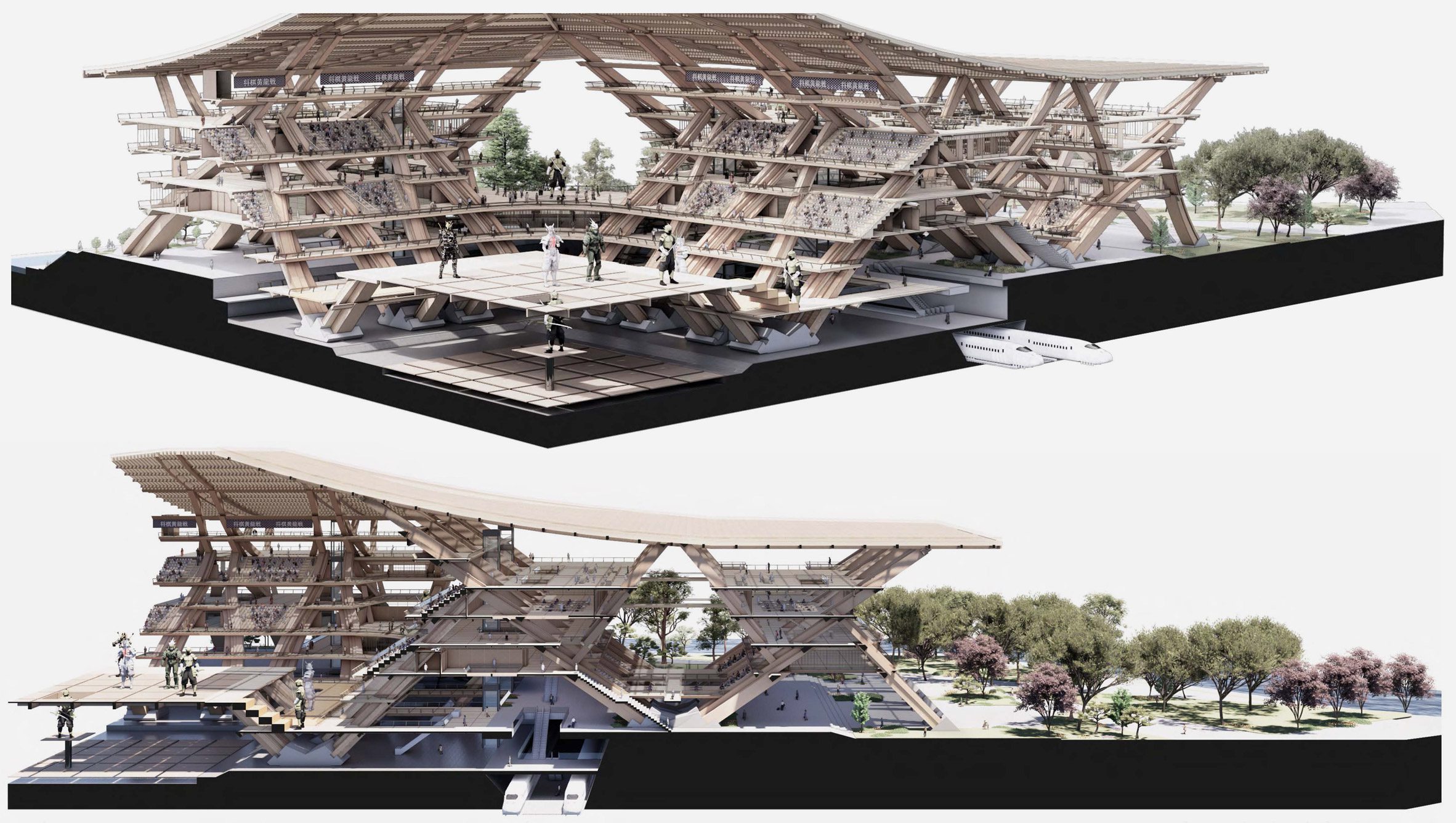 Visualisation of a stadium made from timber