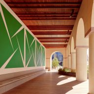 Green walls underneath walkway