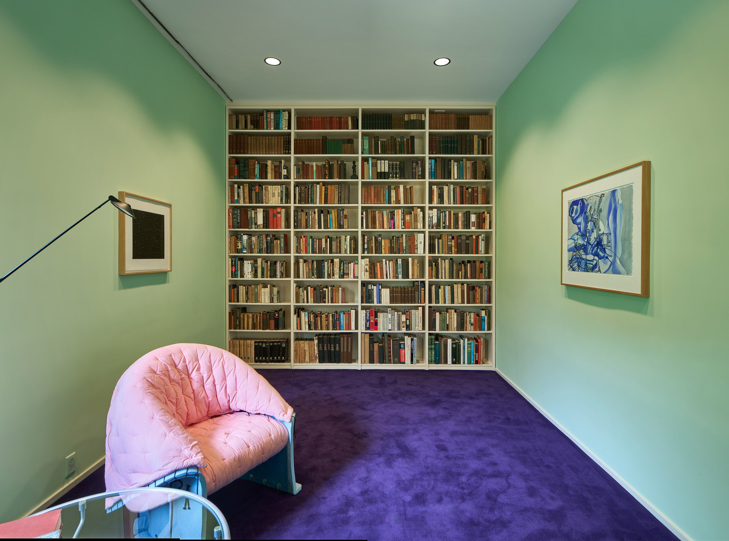 Library with purple rug
