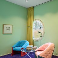 Library with purple rug