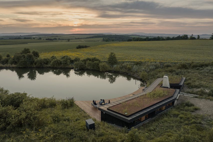 Aerial view of CLT House by Hello Wood